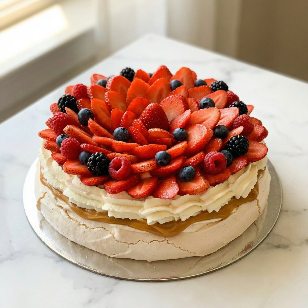 Mixed Berries Pavlova — A vibrant celebration of seasonal berries atop our signature
